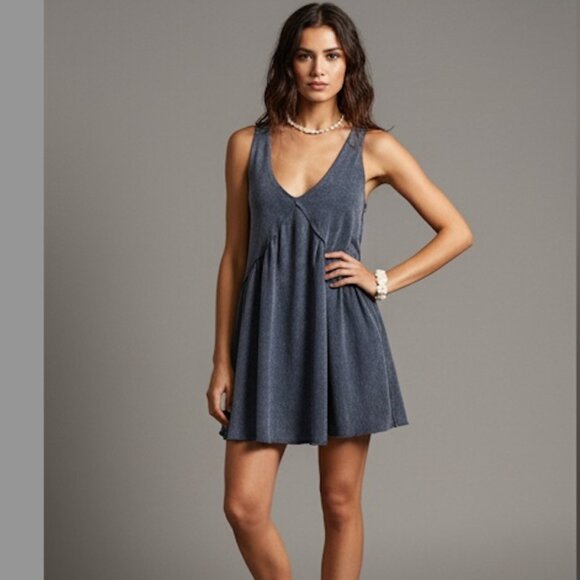 Boho V-Neck Loose Knit Short Dress Gray - Picture 1 of 8